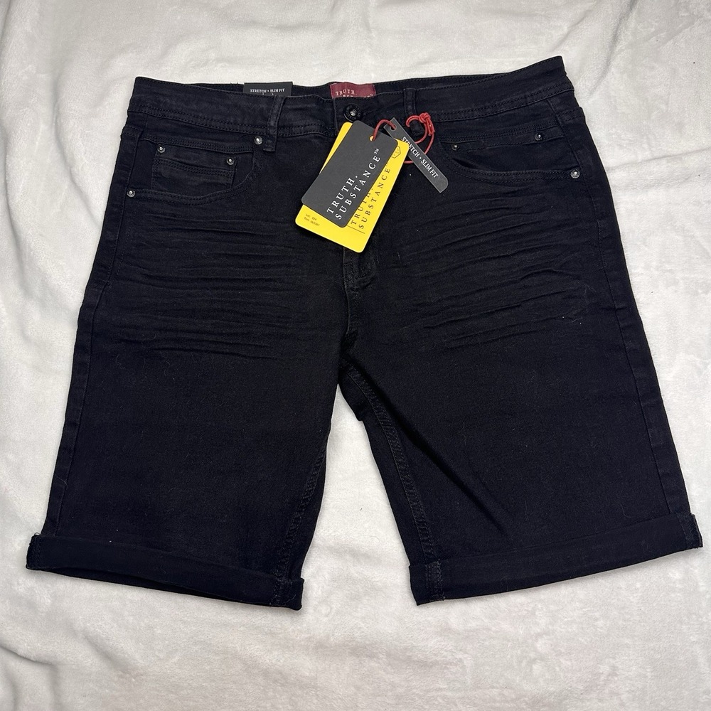 Truth Substance‎ Common Sense Denim Shorts Men's 33" Stretch Slim Fit Black Moto